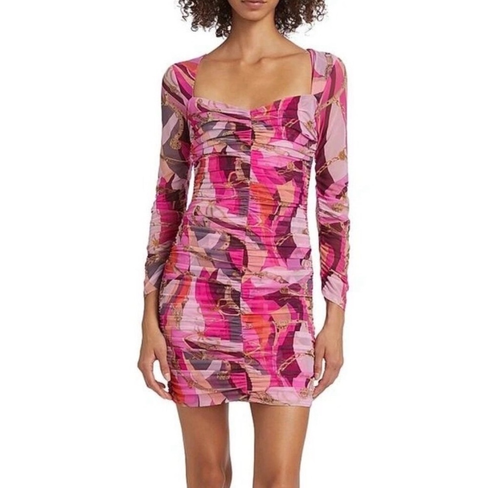 L’AGENCE Lolisa Bodycon Mini Dress Pink Purple Abstract Pattern 0 4 NWT Clubwear - Picture 5 of 5